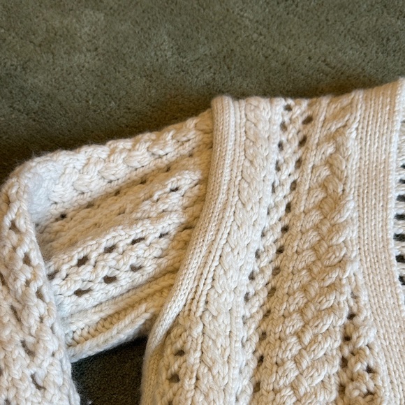 A.L.C. Cream Chunky Cable Knit 100% Merino Wool Cardigan Size XS - Picture 3 of 10